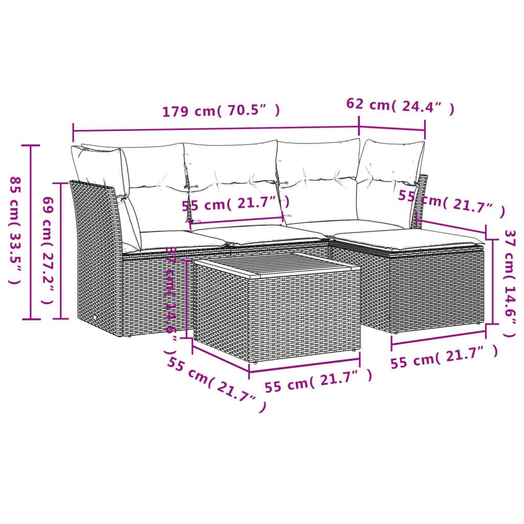 Petit Salon de Jardin 5 Pièces Résine Tressée Bicolore Modulable avec Coffre et Pouf Extérieur Mélange Beige – ComfortXL Outdoor Living - Image 3