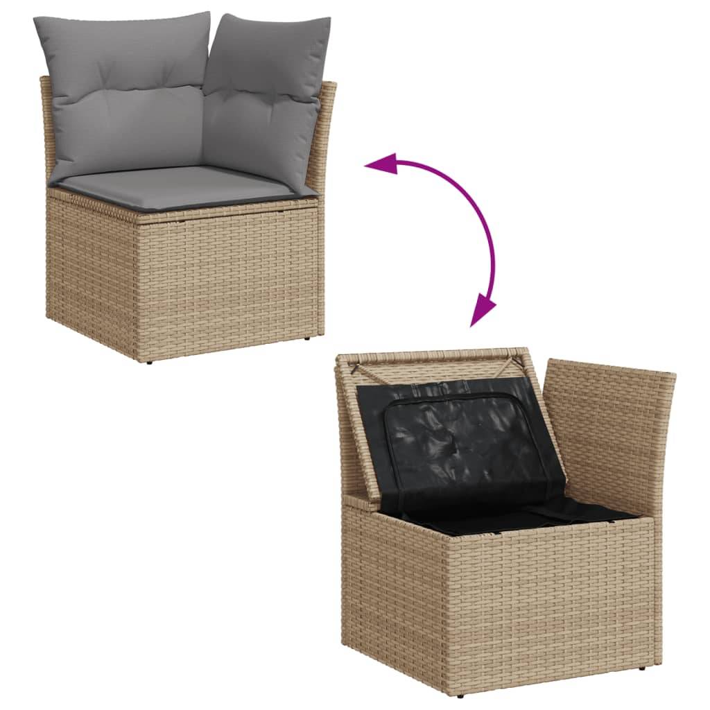 Petit Salon de Jardin 5 Pièces Résine Tressée Bicolore Modulable avec Coffre et Pouf Extérieur Mélange Beige – ComfortXL Outdoor Living - Image 10