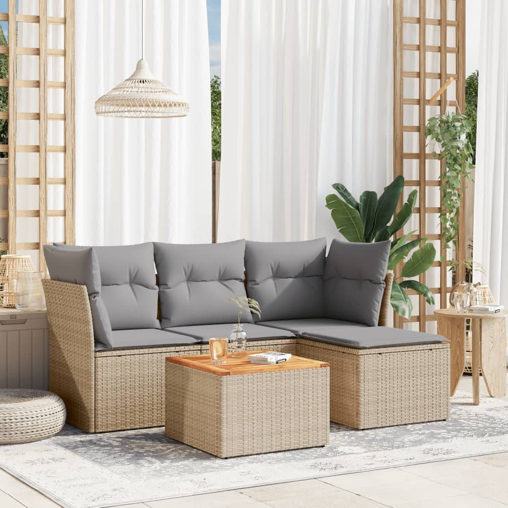 Petit Salon de Jardin 5 Pièces Résine Tressée Bicolore Modulable avec Coffre et Pouf Extérieur Mélange Beige – ComfortXL Outdoor Living - Image 1