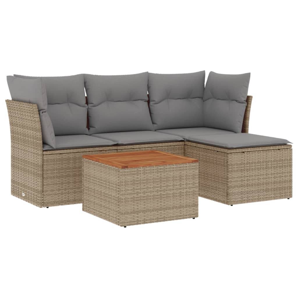 Petit Salon de Jardin 5 Pièces Résine Tressée Bicolore Modulable avec Coffre et Pouf Extérieur Mélange Beige – ComfortXL Outdoor Living - Image 2
