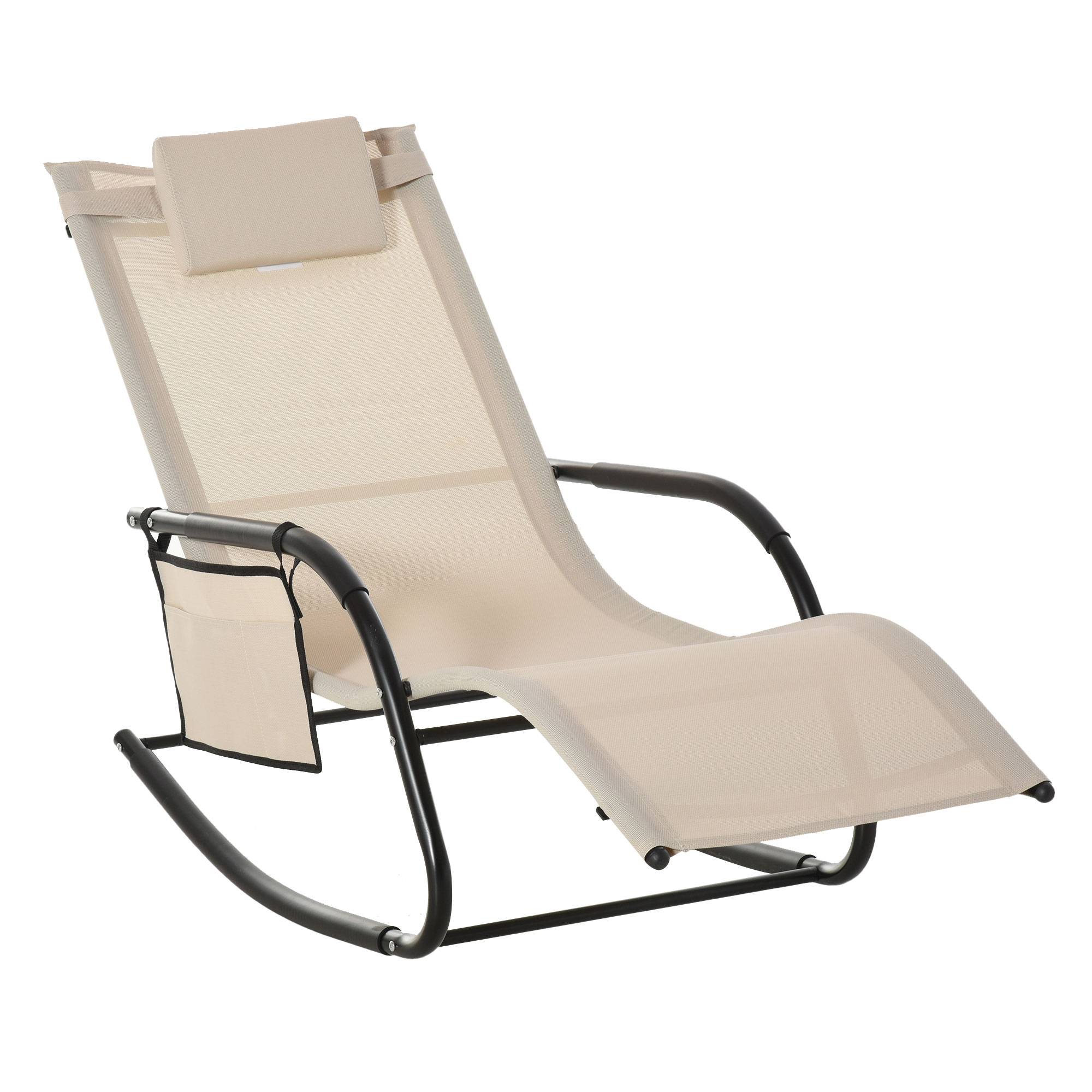 Chaise longue à bascule métal jardin piscine ergonomique 150x62x88cm beige - ComfortXL Outdoor Living - Image 2