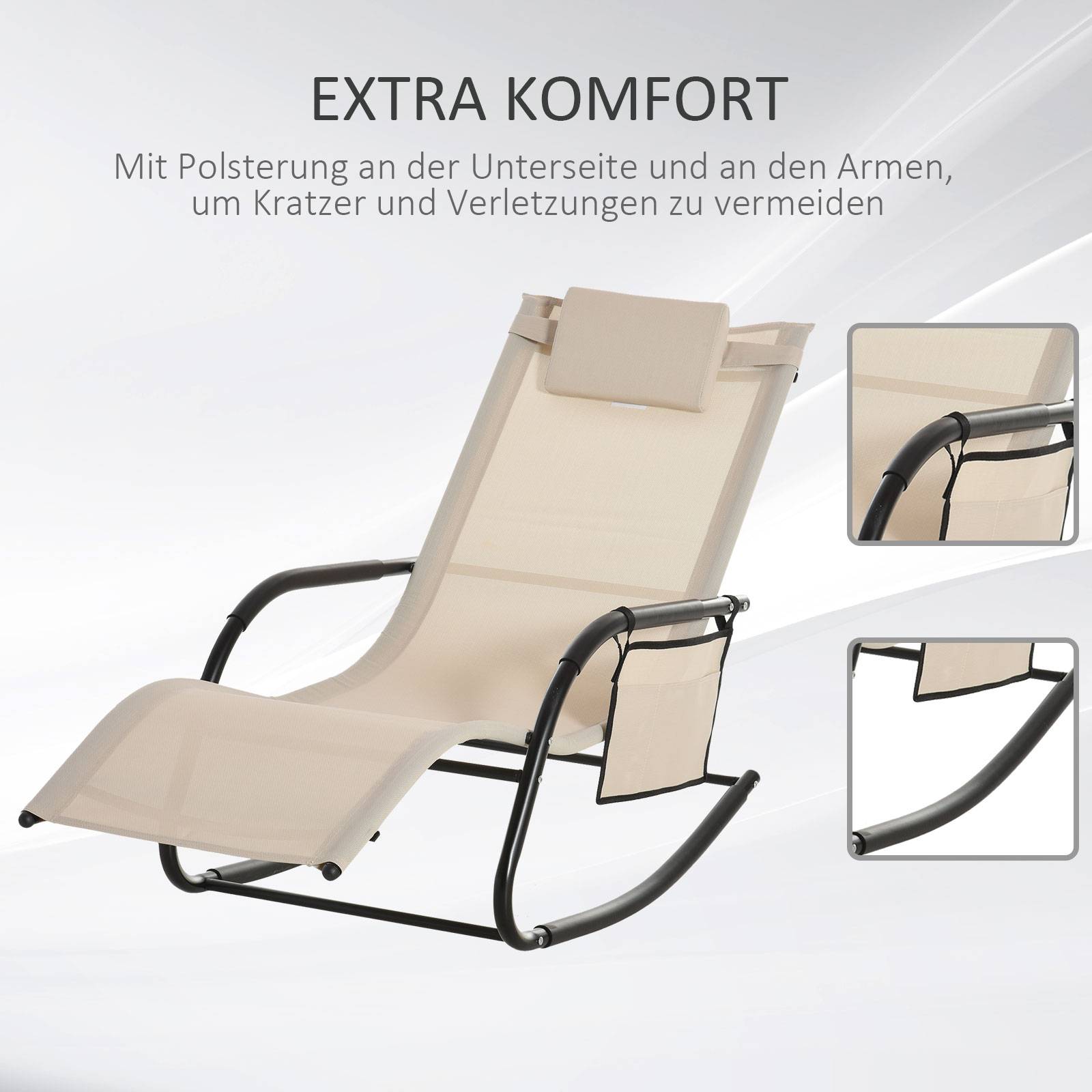 Chaise longue à bascule métal jardin piscine ergonomique 150x62x88cm beige - ComfortXL Outdoor Living - Image 9