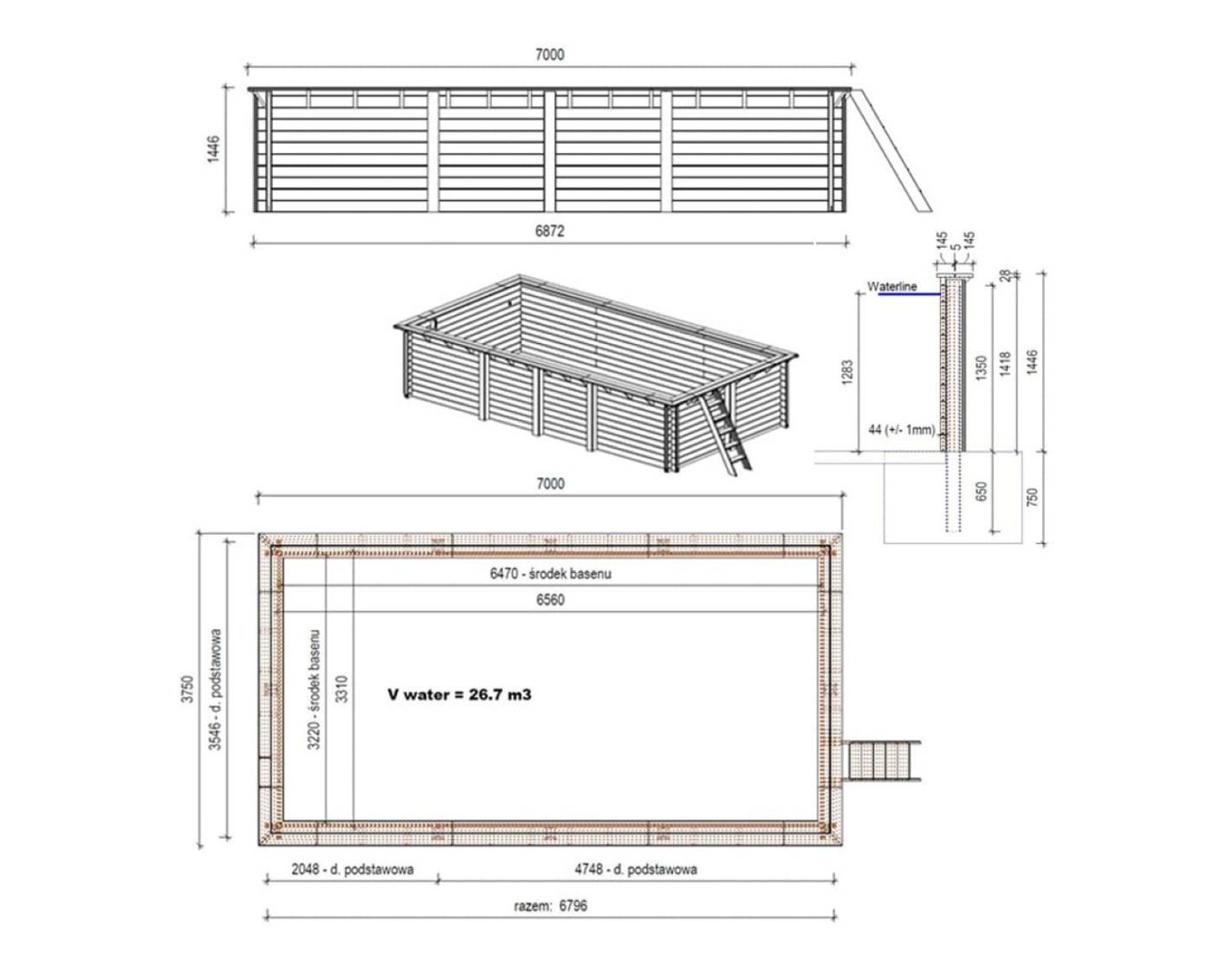 Altanka - Piscine hors sol en bois AQUA 7 x 3.75 - H.1.45 m, bleu pâle, fixations à visser - BAS7308OSPL - ALTANKA - Image 4