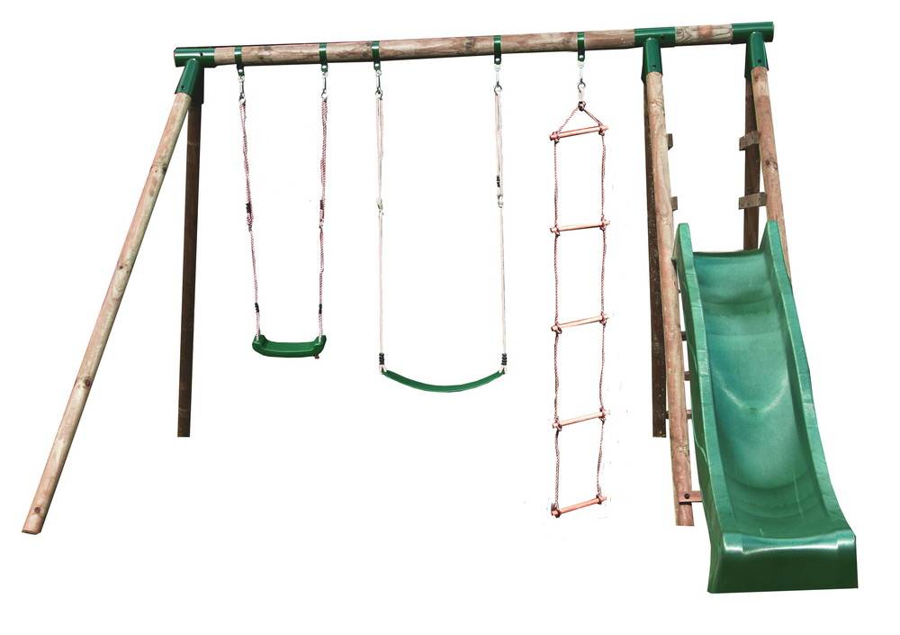 Chalet & Jardin - Portique & Toboggan de jardin en bois Navajos 330 x 260 x 230 cm - Tissu protection rouge Chalet & Jardin - Imagen 1