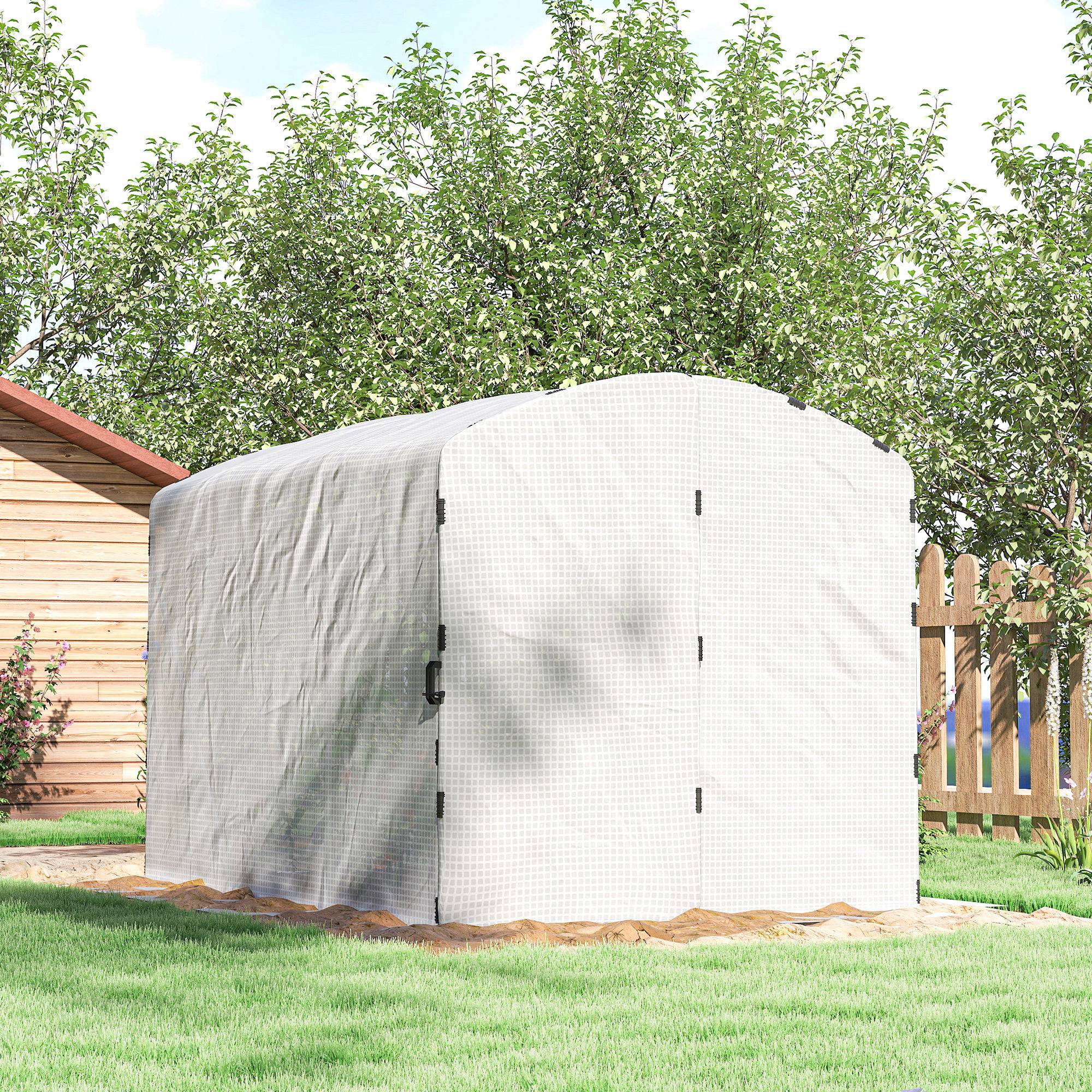 Serre tunnel de jardin 6m², serre de jardin tunnel 300x200x195cm bâche PE 220g/m² bords prolongés 50 cm avec porte blanc - Image 10