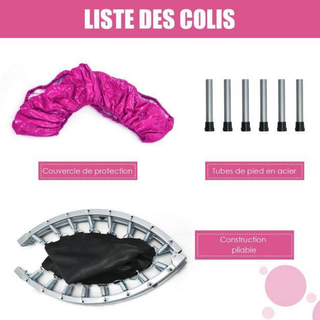 Helloshop26 - Trampoline de fitness pliable diamètre 95,5 cm pour intérieur et extérieur pour adultes et enfants charge max 150 kg rose - Imagen 5