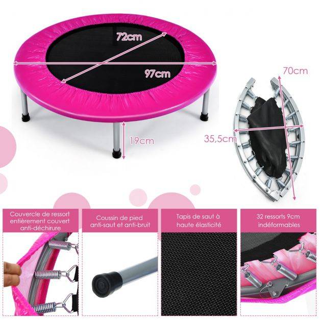 Helloshop26 - Trampoline de fitness pliable diamètre 95,5 cm pour intérieur et extérieur pour adultes et enfants charge max 150 kg rose - Imagen 6