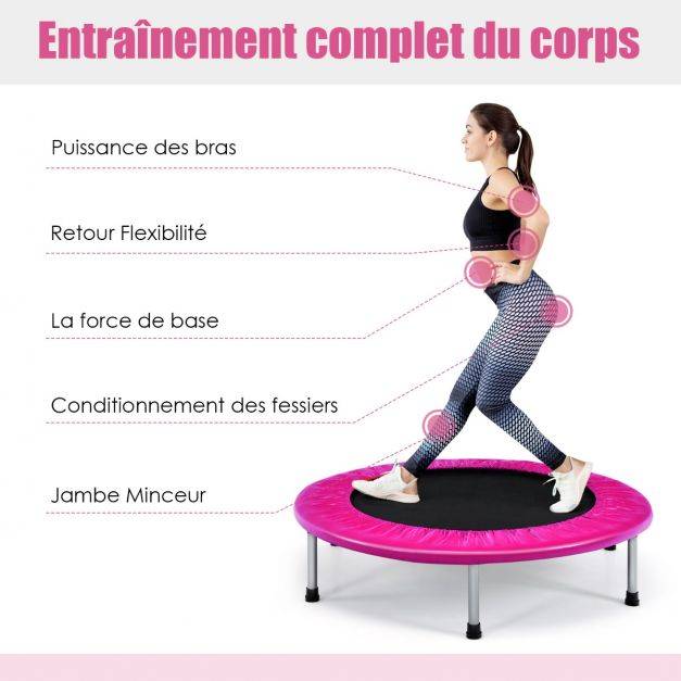 Helloshop26 - Trampoline de fitness pliable diamètre 95,5 cm pour intérieur et extérieur pour adultes et enfants charge max 150 kg rose - Imagen 4