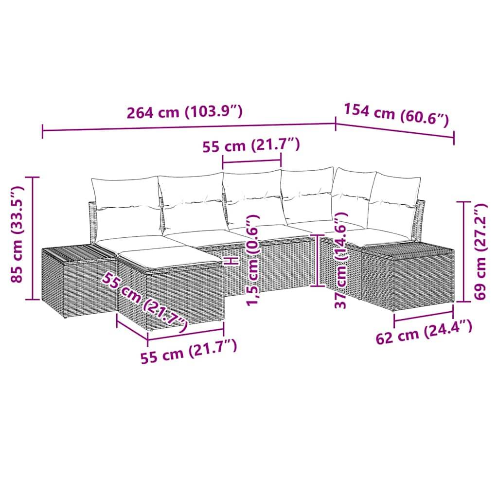 Vidaxl - Ensemble de canapé de jardin 6 pcs Noir et Crème polyrotin vidaXL 3355796 - Image 3