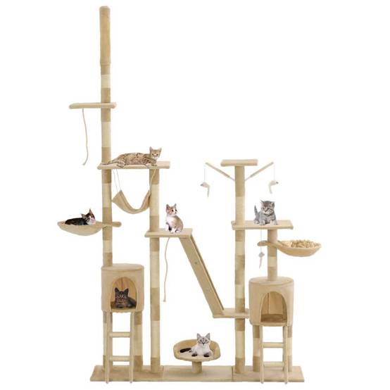 Helloshop26 - Arbre à chat griffoir grattoir niche jouet animaux peluché en sisal 230-250 cm beige - Image 1
