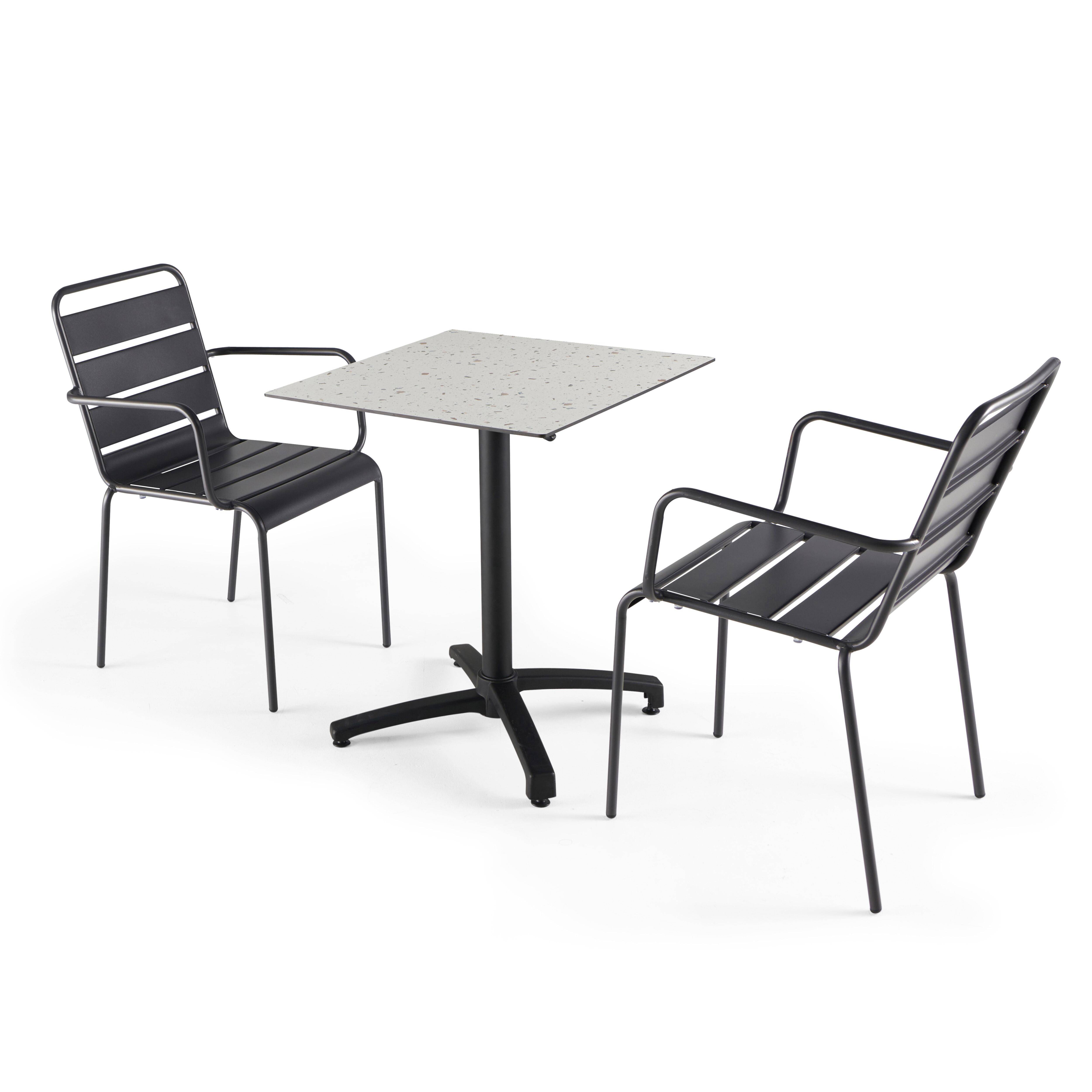 Oviala - Ensemble table de terrasse stratifié terrazzo et 2 fauteuils gris - Oviala - Imagen 1