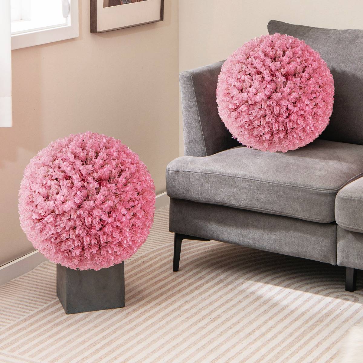 2 Boules Topiaires Artificielles 44 cm Résistantes aux UV Plantes de Faux en Boules 7 Couches de Feuilles Sphère de Jardin - Image 2