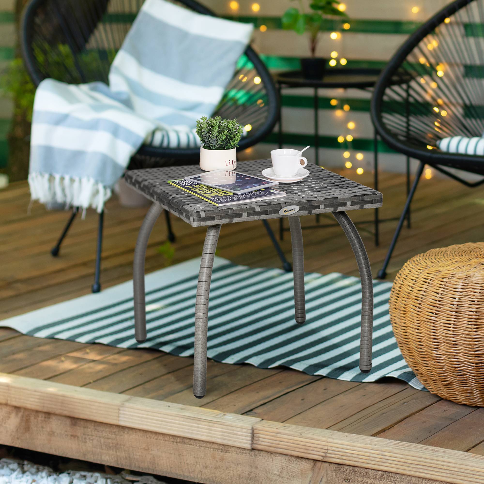 Table basse carrée Résine Tressée Jardin Balcon Anti-UV 45x45cm Gris - ComfortXL Outdoor Living - Image 3