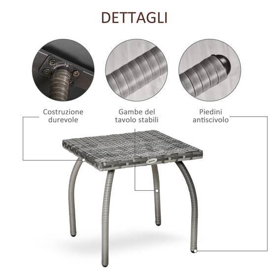 Table basse carrée Résine Tressée Jardin Balcon Anti-UV 45x45cm Gris - ComfortXL Outdoor Living - Image 8