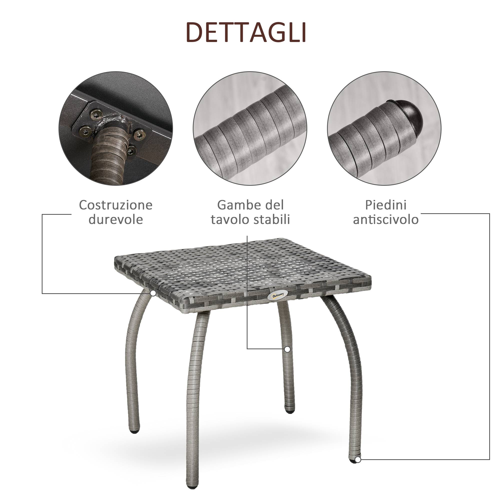 Table basse carrée Résine Tressée Jardin Balcon Anti-UV 45x45cm Gris - ComfortXL Outdoor Living - Image 8
