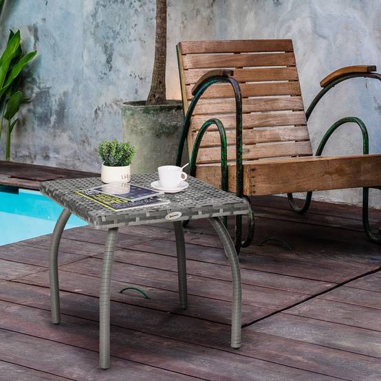 Table basse carrée Résine Tressée Jardin Balcon Anti-UV 45x45cm Gris - ComfortXL Outdoor Living - Image 4