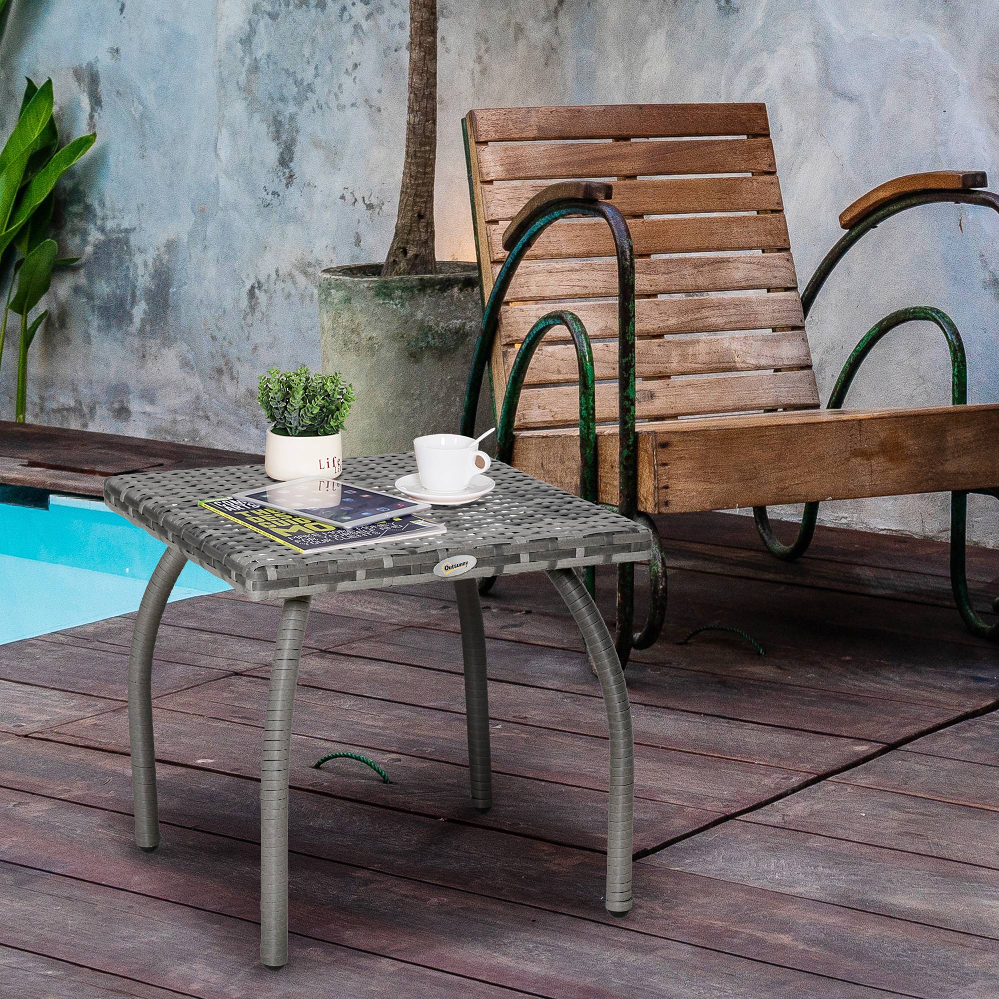 Table basse carrée Résine Tressée Jardin Balcon Anti-UV 45x45cm Gris - ComfortXL Outdoor Living - Image 4