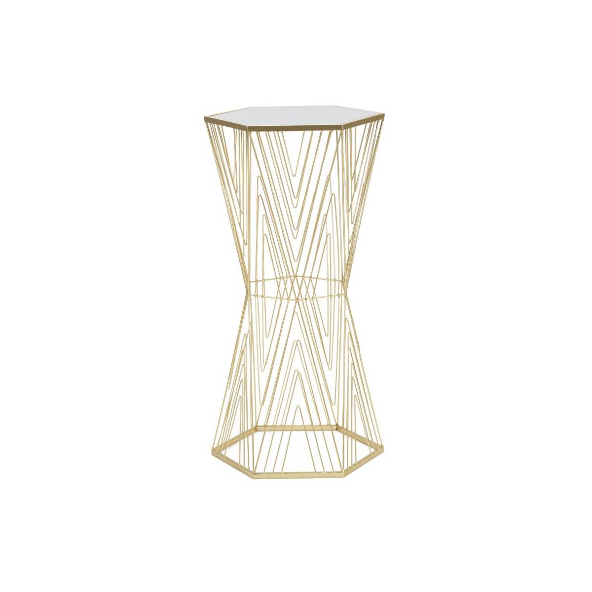 Table d'Appoint Hexagonale Design "Lines" 80cm Or - Image 1