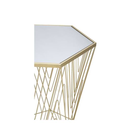 Table d'Appoint Hexagonale Design "Lines" 80cm Or - Image 3