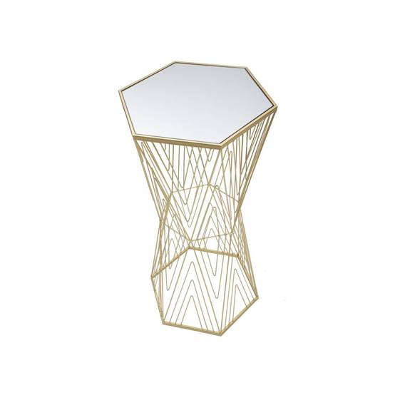 Table d'Appoint Hexagonale Design "Lines" 80cm Or - Image 2