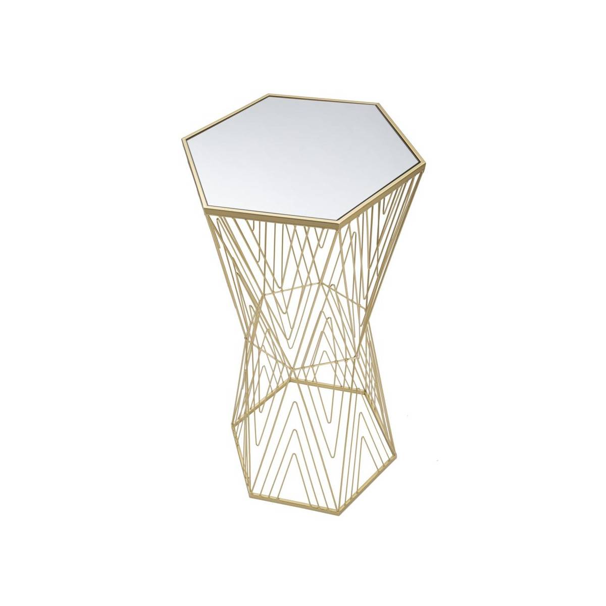 Table d'Appoint Hexagonale Design "Lines" 80cm Or - Image 2