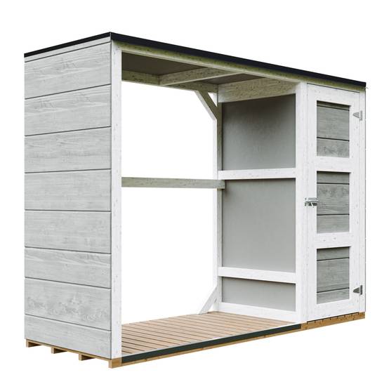 Timbela - Abri à bûches extérieur - 1,09+0,53 m² / 75x217xH159 cm - Abri à bûches moderne avec rangement latéral pour les outils - Timbela M981-TUNDRA GREY - Image 1