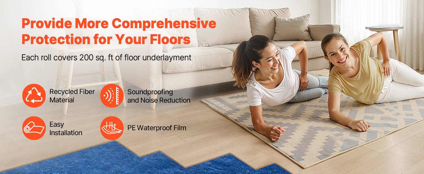 Vevor - VEVOR Sous-couche parquet 37,2 m² (2x18,6 m²), 3 mm, fibre résistante, film PE imperméable, isolation phonique, compatible vinyle, stratifié, bois. - Image 9