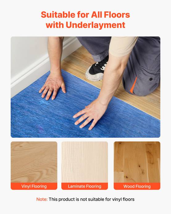 Vevor - VEVOR Sous-couche parquet 37,2 m² (2x18,6 m²), 3 mm, fibre résistante, film PE imperméable, isolation phonique, compatible vinyle, stratifié, bois. - Image 5