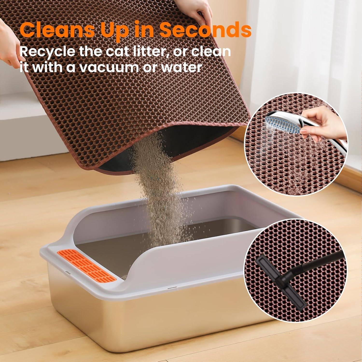 Tapis de litière pour chat, double couche, nid d'abeille, antidérapant, imperméable et anti-urine, accessoire pour chat, 70*120 cm, marron-Lytech - Image 2
