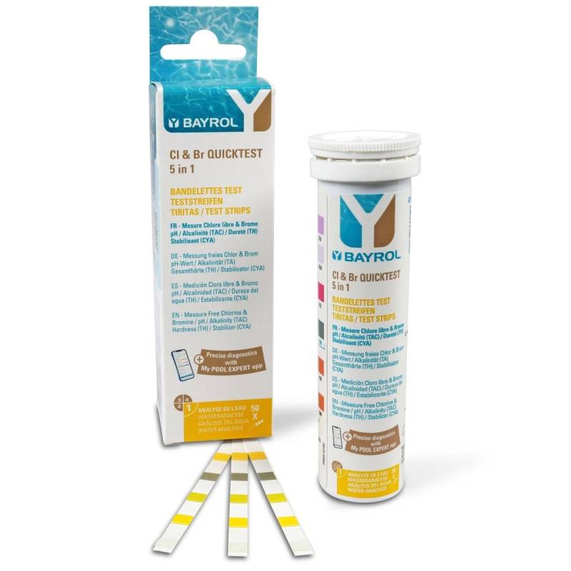 Bandelettes d'analyse 5 en 1 Bayrol Quicktest Cl&Br/pH/TH/TAC/CYA - Image 4