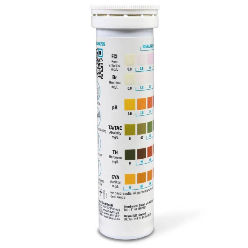 Bandelettes d'analyse 5 en 1 Bayrol Quicktest Cl&Br/pH/TH/TAC/CYA - Image 3