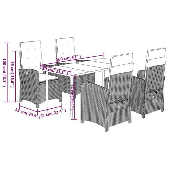 Salon de Jardin 4 Personnes Résine Tressée Gris Clair, 4 Chaises de Jardin Inclinables – ComfortXL Outdoor Living - Image 9