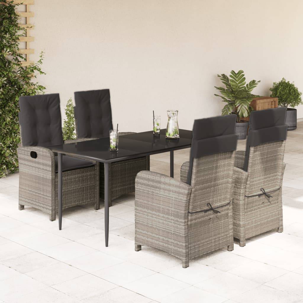 Salon de Jardin 4 Personnes Résine Tressée Gris Clair, 4 Chaises de Jardin Inclinables – ComfortXL Outdoor Living - Image 1