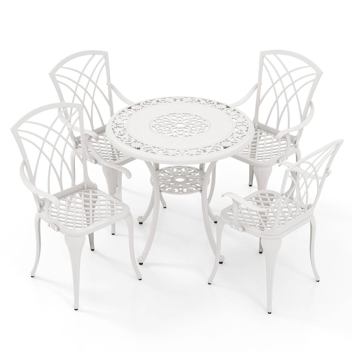 5 Pcs Salon de Jardin en Fonte d'Aluminium Trou pour Parasol Repose-pieds Réglables Ensemble de Table Ronde et 4 Chaises Blanc MAISON CHIC - Image 1