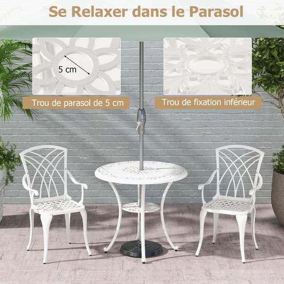 5 Pcs Salon de Jardin en Fonte d'Aluminium Trou pour Parasol Repose-pieds Réglables Ensemble de Table Ronde et 4 Chaises Blanc MAISON CHIC - Image 5