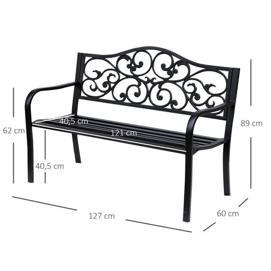 Banc de jardin 2 places avec table extensible, dossier et accoudoirs, 150x58,5x90 cm, charge 240 kg, noir - Image 5
