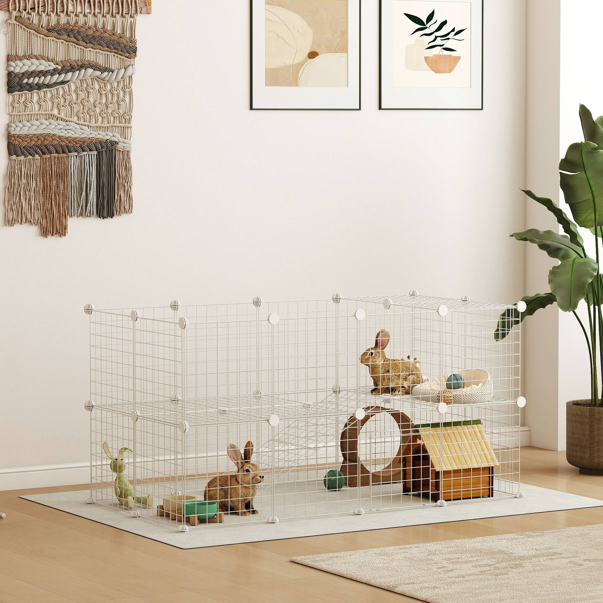 Enclos modulable acier pour petits animaux parc 2 niveaux 146x73x73cm blanc - ComfortXL Outdoor Living - Image 3