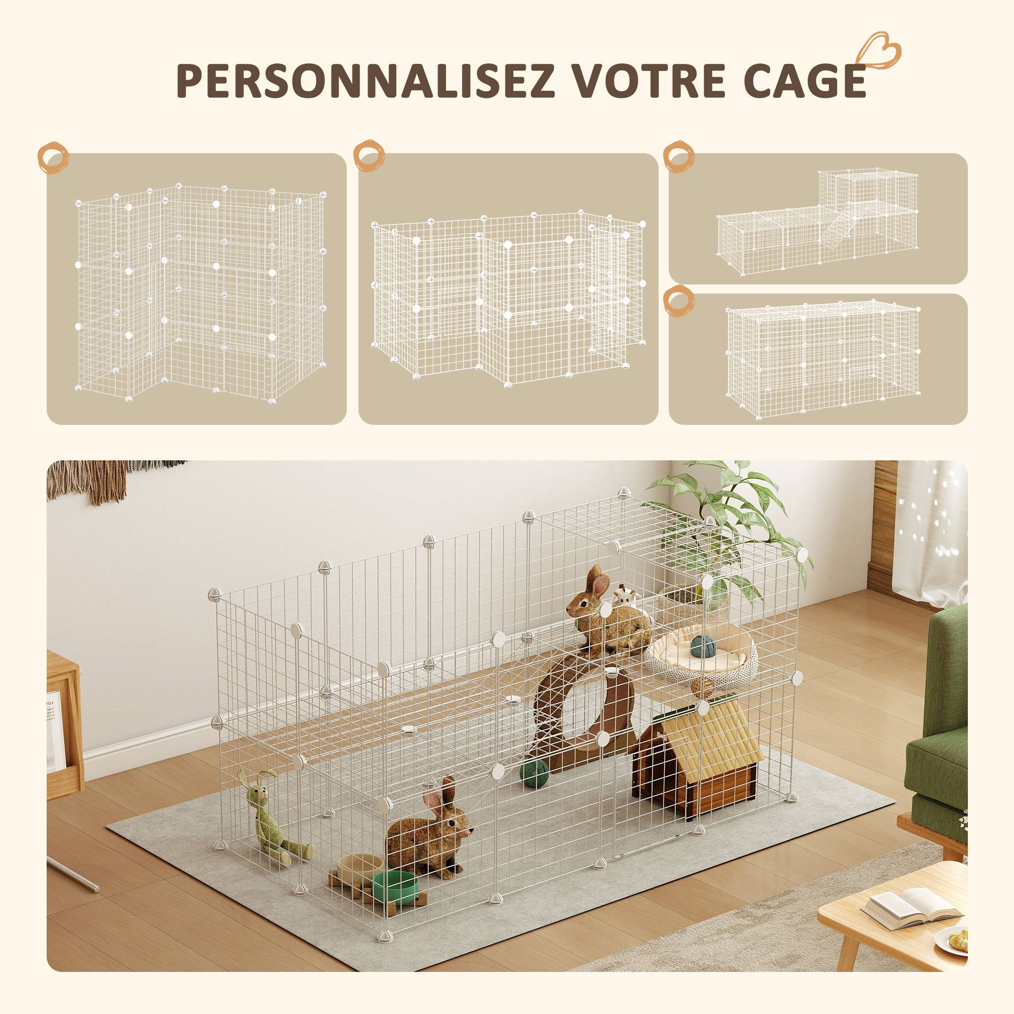 Enclos modulable acier pour petits animaux parc 2 niveaux 146x73x73cm blanc - ComfortXL Outdoor Living - Image 6
