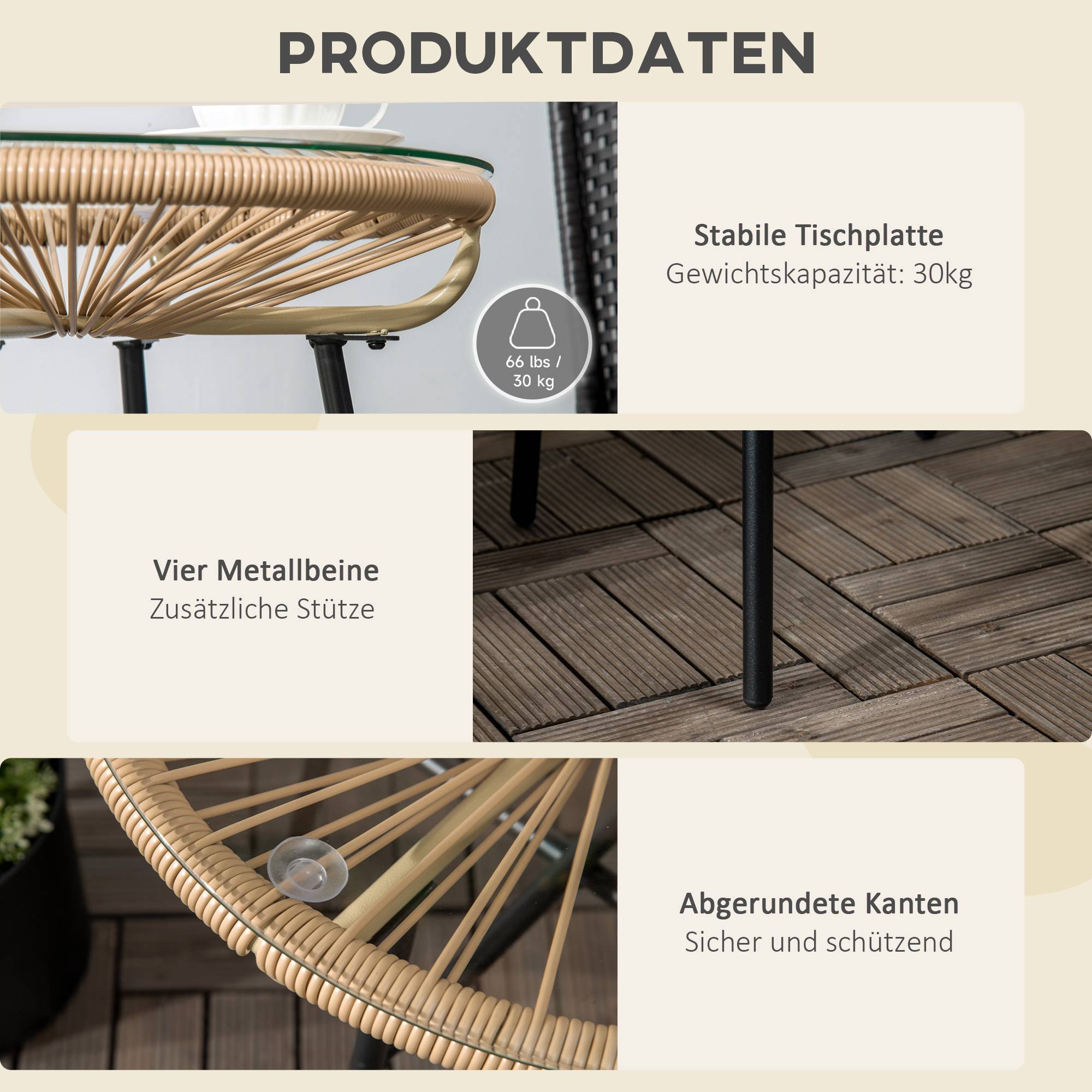 Table de bistrot ronde en métal et rattan, beige et noir, 50 x 50 x 50 cm - PANGIVO - Image 6