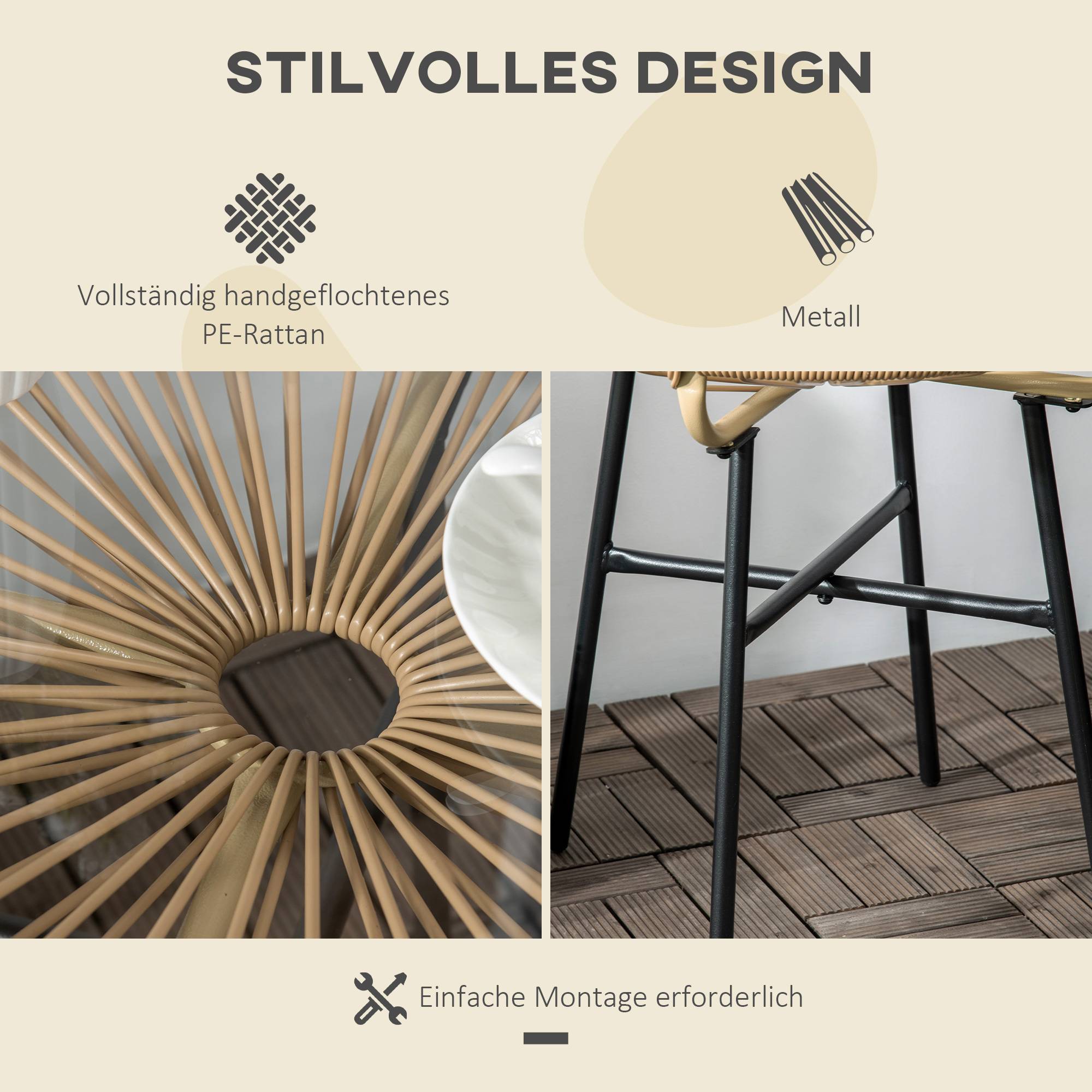 Table de bistrot ronde en métal et rattan, beige et noir, 50 x 50 x 50 cm - PANGIVO - Image 5
