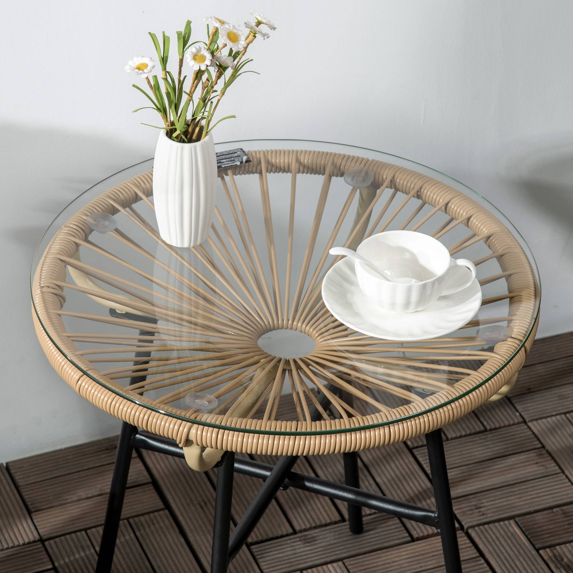 Table de bistrot ronde en métal et rattan, beige et noir, 50 x 50 x 50 cm - PANGIVO - Image 8