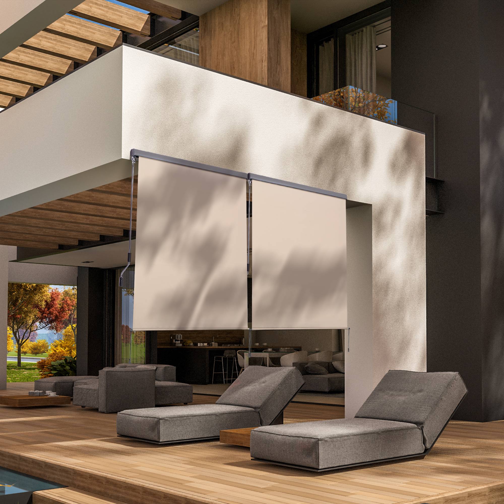 Store enrouleur extérieur aluminium terrasse brise-vue anti-UV 2,5 x 1,6 m crème - ComfortXL Outdoor Living - Imagen 3