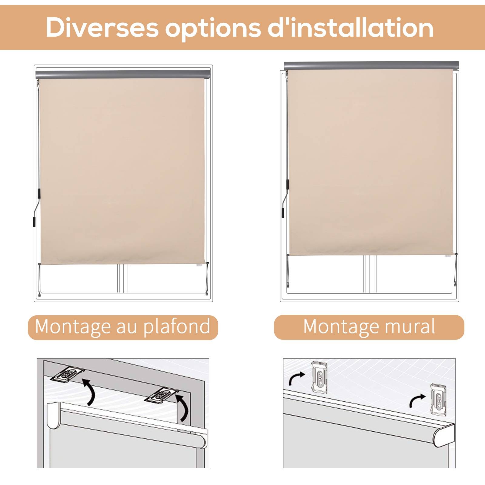 Store enrouleur extérieur aluminium terrasse brise-vue anti-UV 2,5 x 1,6 m crème - ComfortXL Outdoor Living - Imagen 9