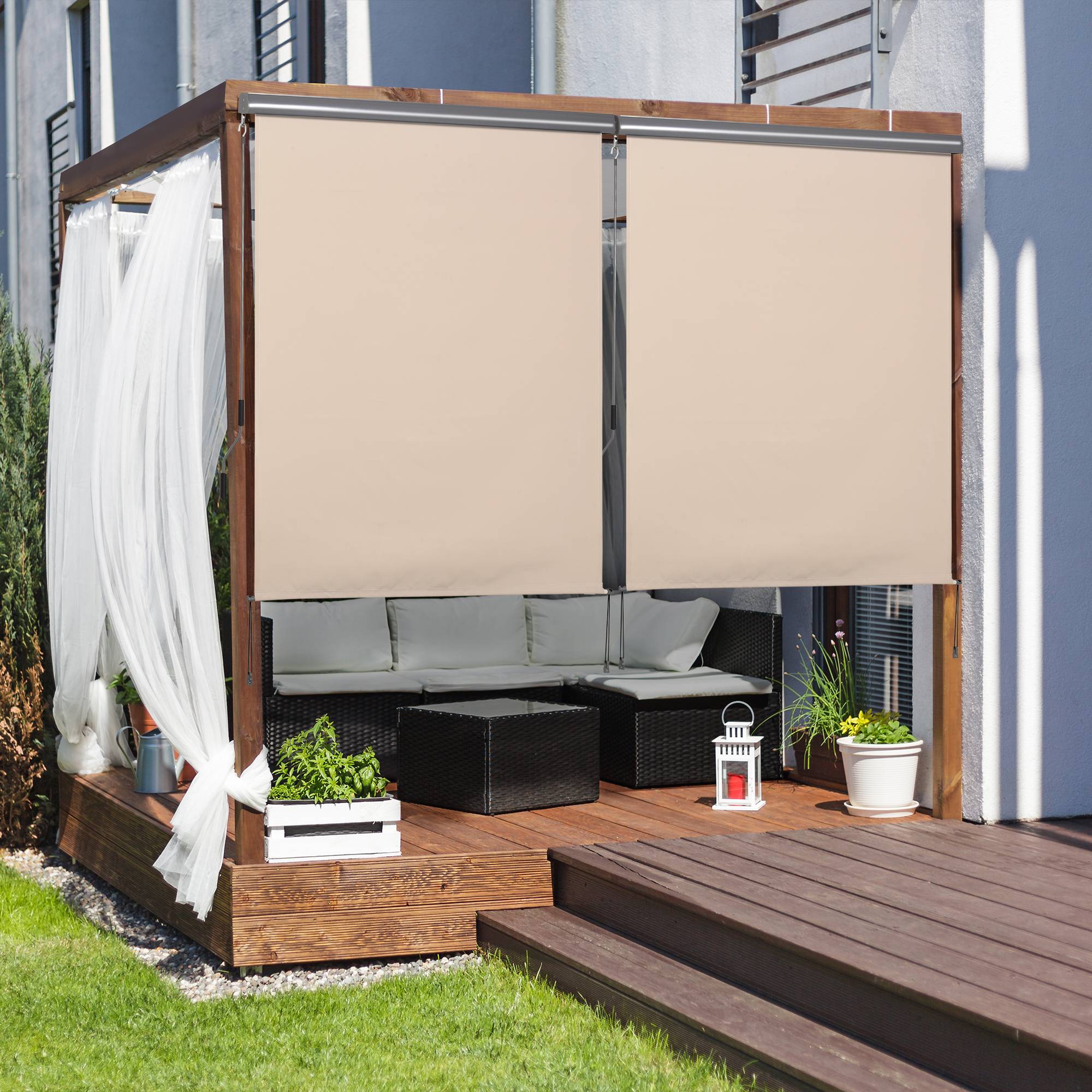 Store enrouleur extérieur aluminium terrasse brise-vue anti-UV 2,5 x 1,6 m crème - ComfortXL Outdoor Living - Imagen 4