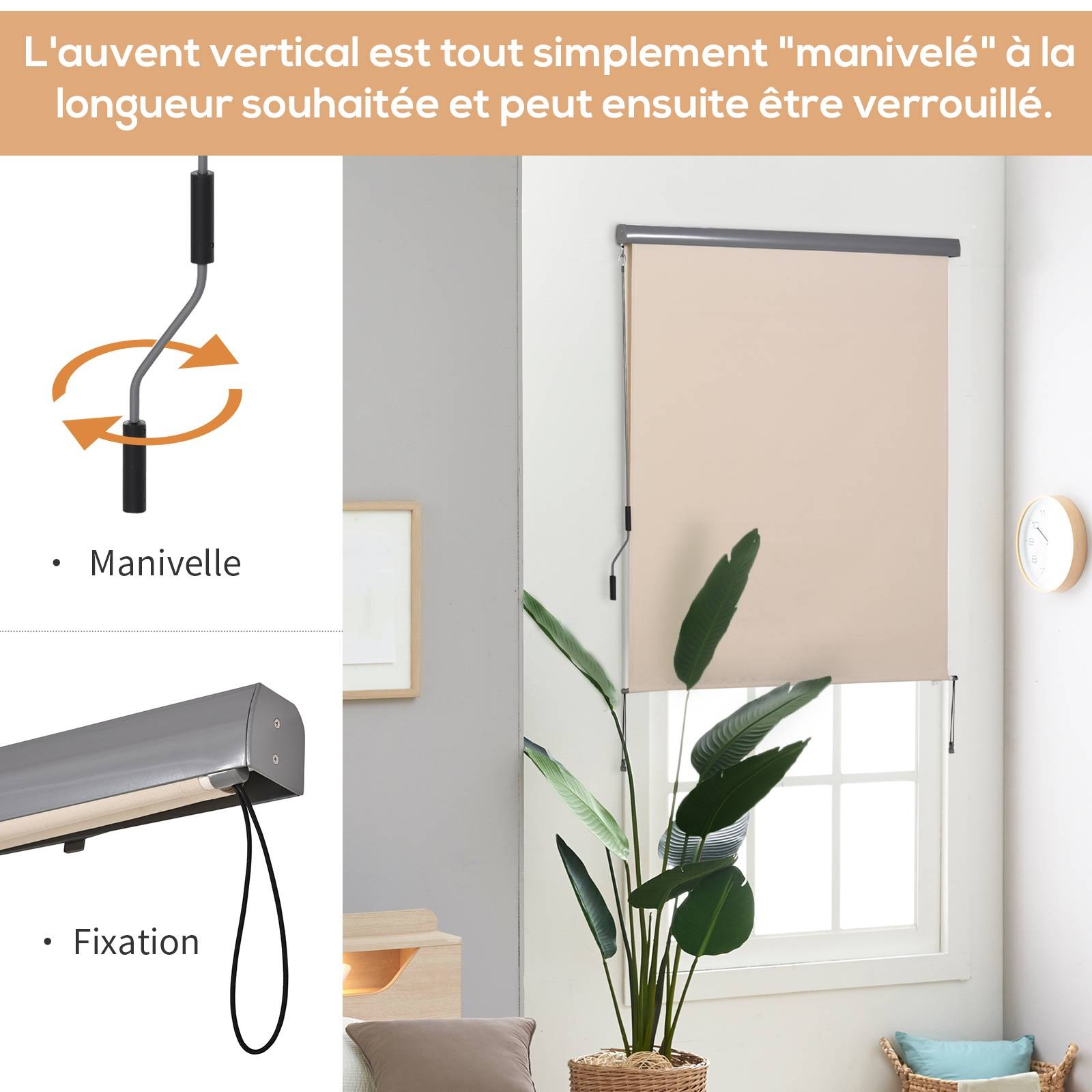 Store enrouleur extérieur aluminium terrasse brise-vue anti-UV 2,5 x 1,6 m crème - ComfortXL Outdoor Living - Imagen 8
