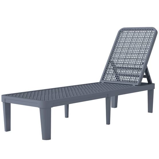 Chaise longue inclinable jardin extérieur avec dossier réglable 4 positions et cadre PP 191x55x35,5 cm gris foncé - Image 2