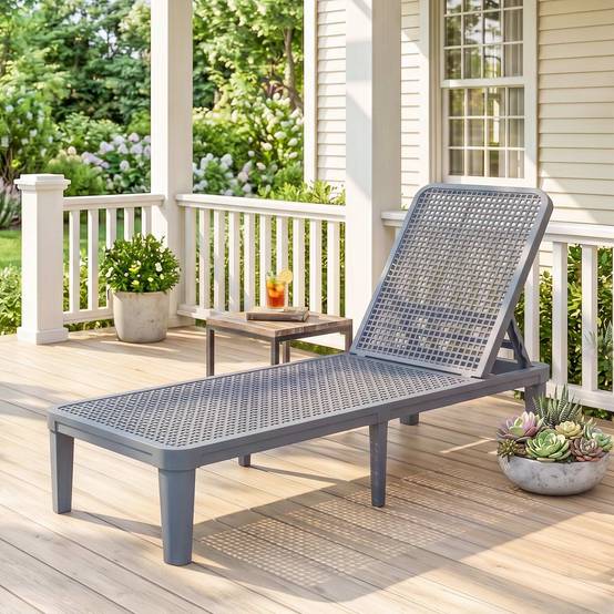 Chaise longue inclinable jardin extérieur avec dossier réglable 4 positions et cadre PP 191x55x35,5 cm gris foncé - Image 3