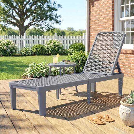 Chaise longue inclinable jardin extérieur avec dossier réglable 4 positions et cadre PP 191x55x35,5 cm gris foncé - Image 4