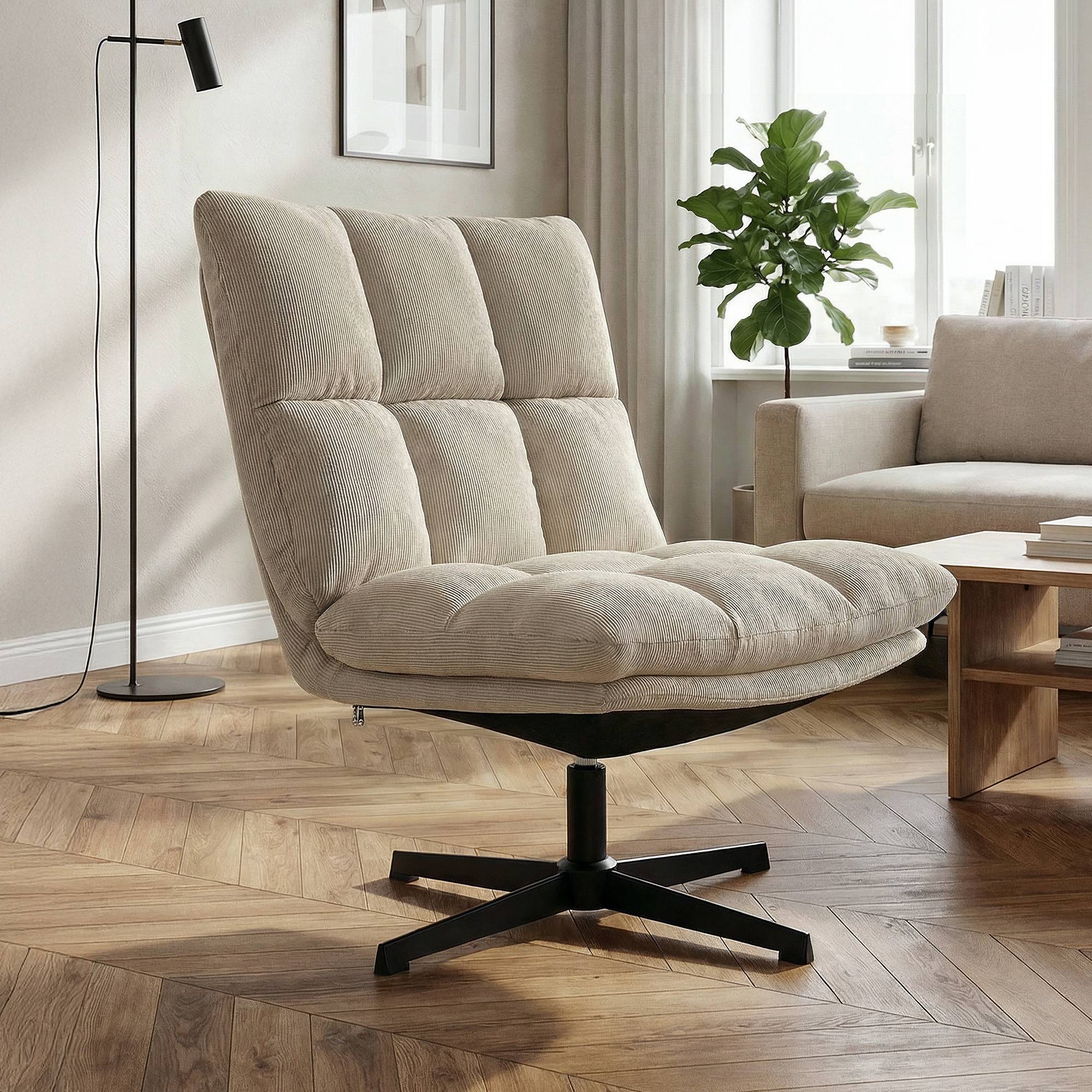 Sicaan Fauteuil pivotant moderne TAO velours côtelé beige - Image 1