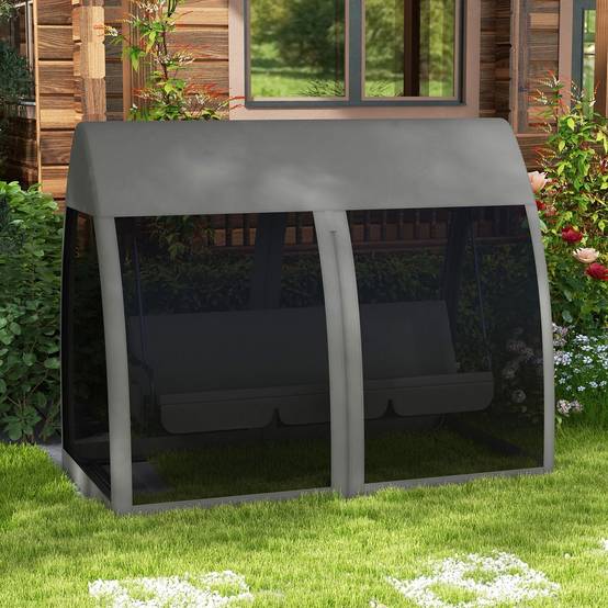 Balancelle convertible 3 places polyester jardin extérieur fonction lit moustiquaire gris - ComfortXL Outdoor Living - Image 3